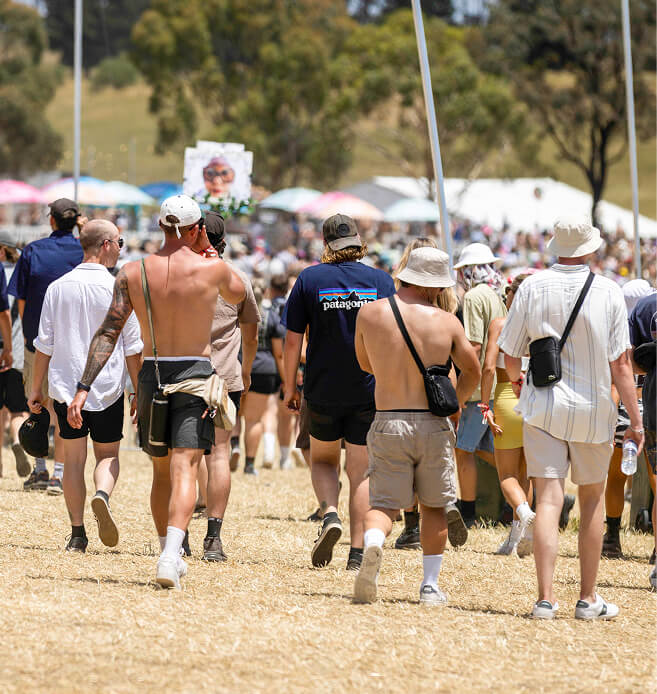 Crowd of festival goers walking